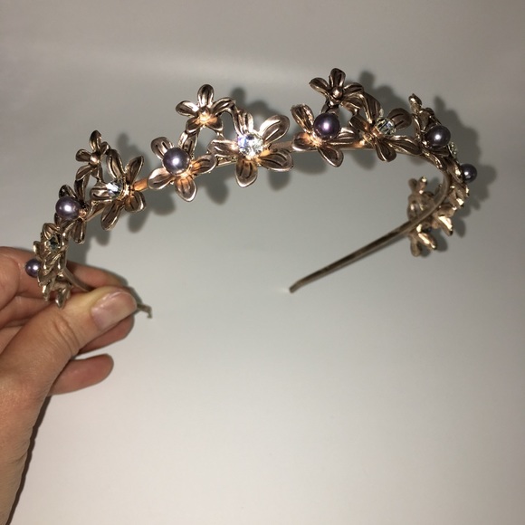 Rose gold headband pearl crystal tiara wedding - Picture 7 of 8